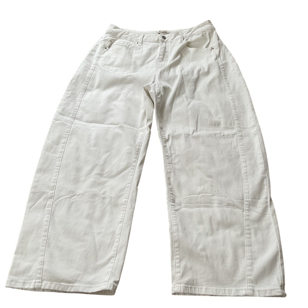 Luvamia White Wide Berral Leg Denim Pants High Waisted Seam Detail XL